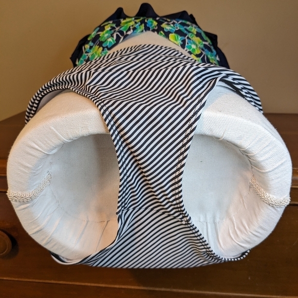 FULL COVERAGE floral ruffle top navy High Waisted BIKINI 2piece swim suit - Picture 9 of 16